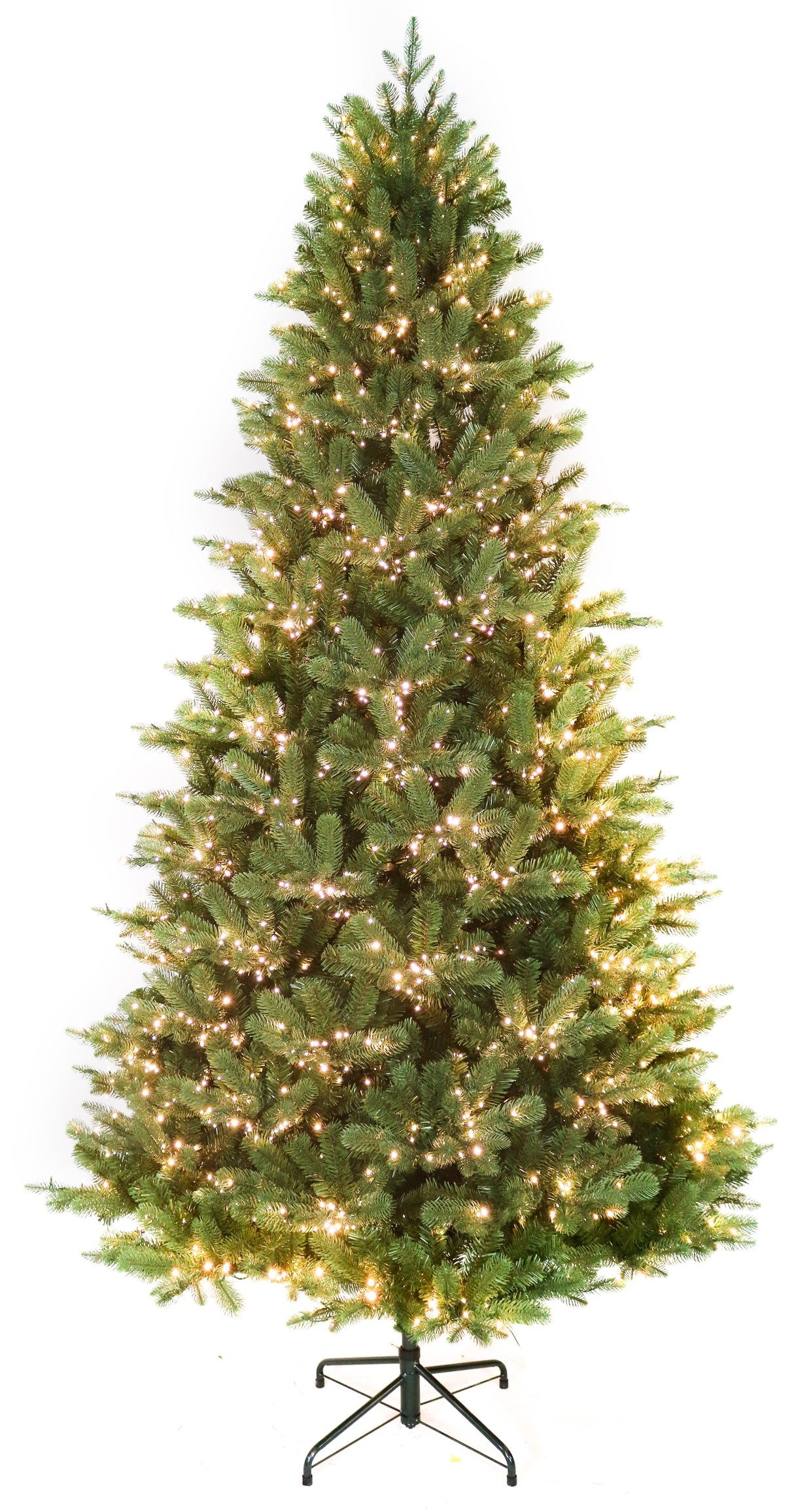 Artificial Christmas tree pre-lit with color-changing LED lights.