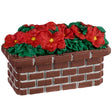 Resin village accessory for a Lemax display. Designed to look like a rectangular brick planter with red poinsettia flowers inside.