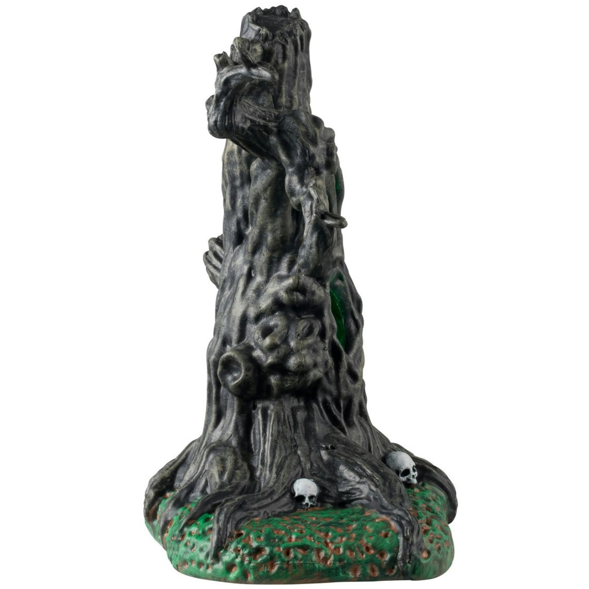 Plastic village accent for a Lemax display. Designed to look like a spooky tree with glowing green inside. There are skulls at the base.