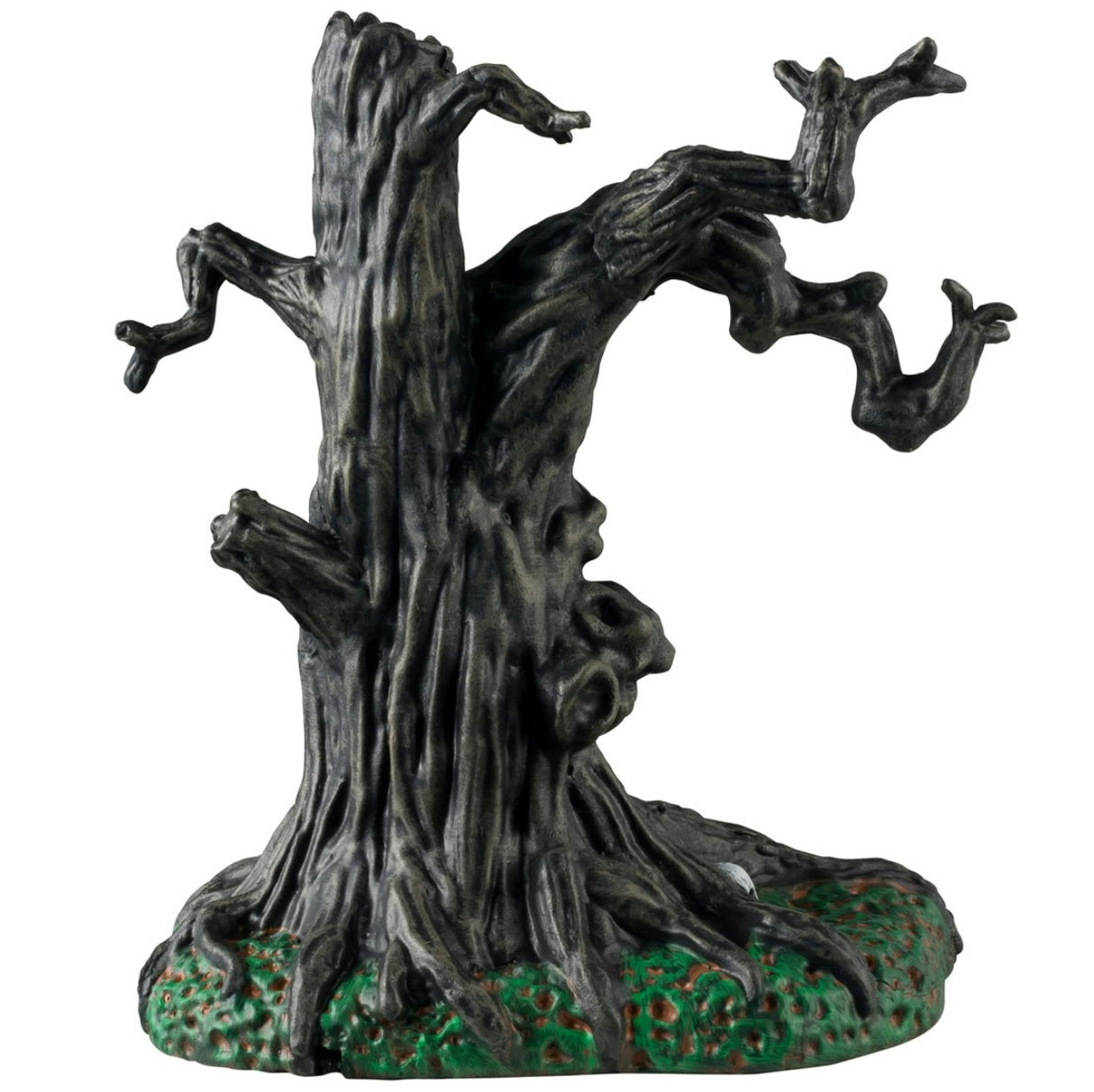 Plastic village accent for a Lemax display. Designed to look like a spooky tree with glowing green inside. There are skulls at the base.