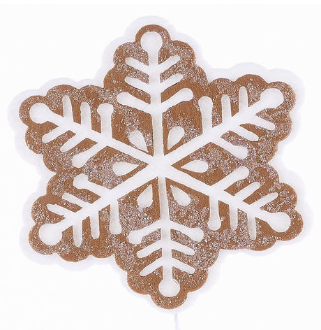 Pick spray with three gingerbread snowflakes on the stems. Covered in glitter to appear covered in sugar.