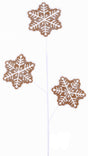 Pick spray with three gingerbread snowflakes on the stems. Covered in glitter to appear covered in sugar.