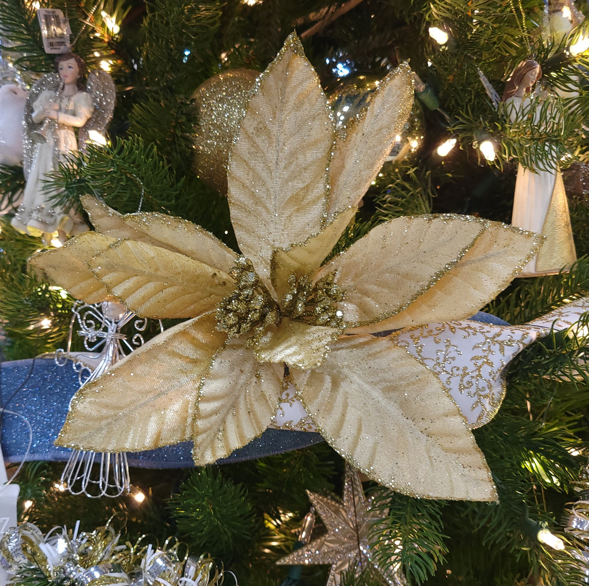 19.5" Gold Velvet Poinsettia Floral Stem