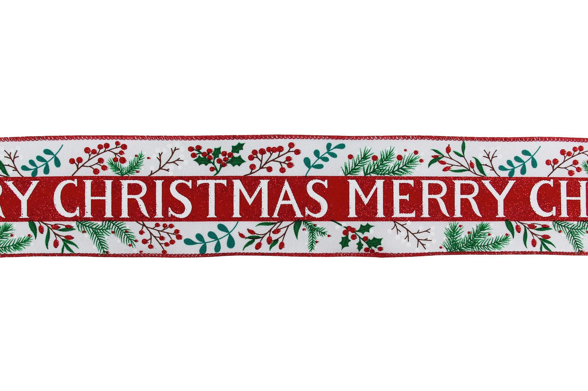 10 Yards of Holly & Mistletoe Merry Christmas Ribbon