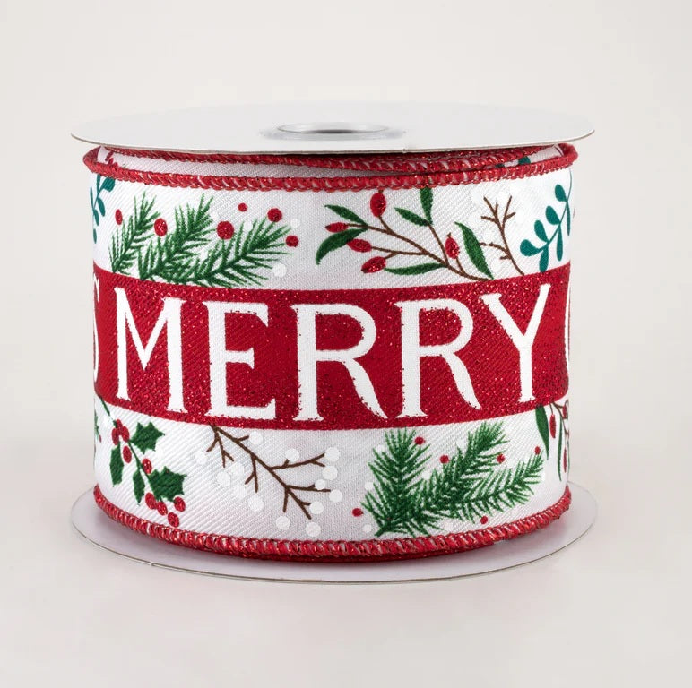 10 Yards of Holly & Mistletoe Merry Christmas Ribbon