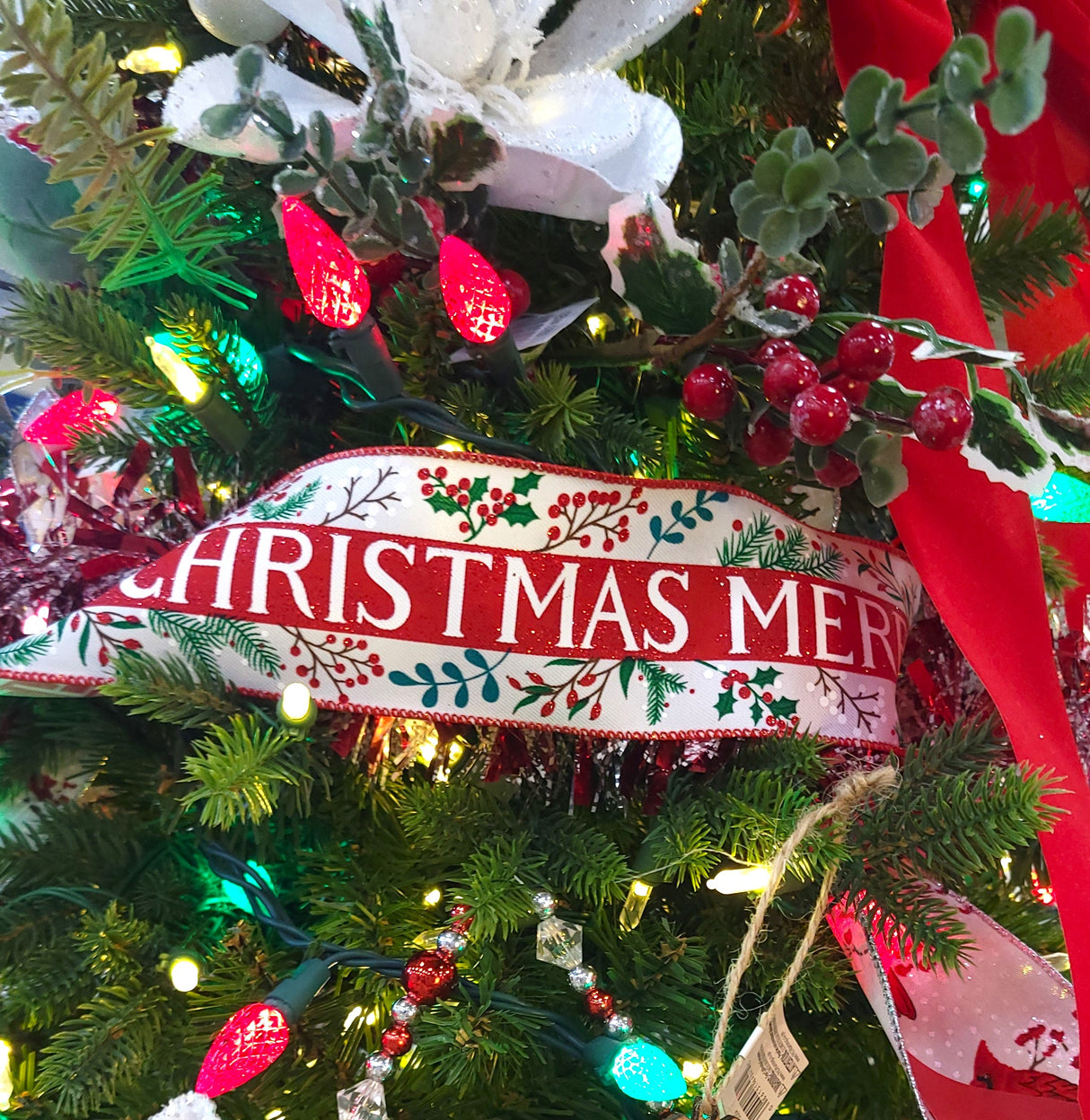 10 Yards of Holly & Mistletoe Merry Christmas Ribbon