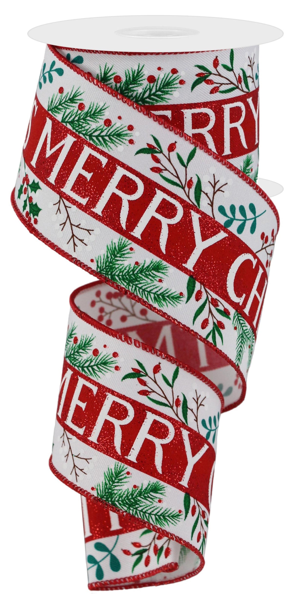 10 Yards of Holly & Mistletoe Merry Christmas Ribbon