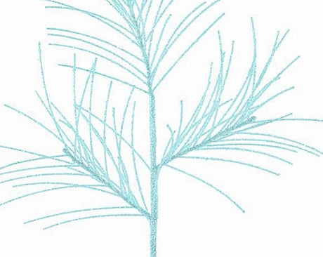 Pick spray designed to look like pine needles on a skinny branch. Decorated with icy blue glitter.