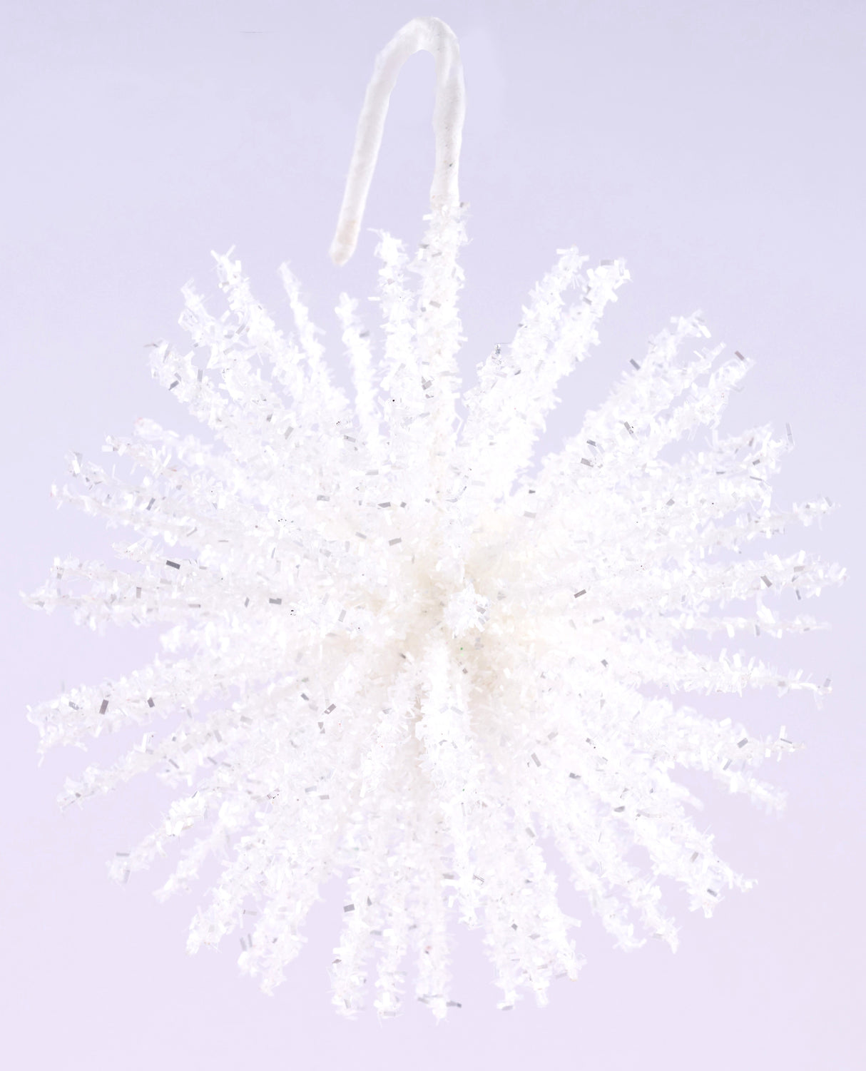 White tinsel starburst ornament.