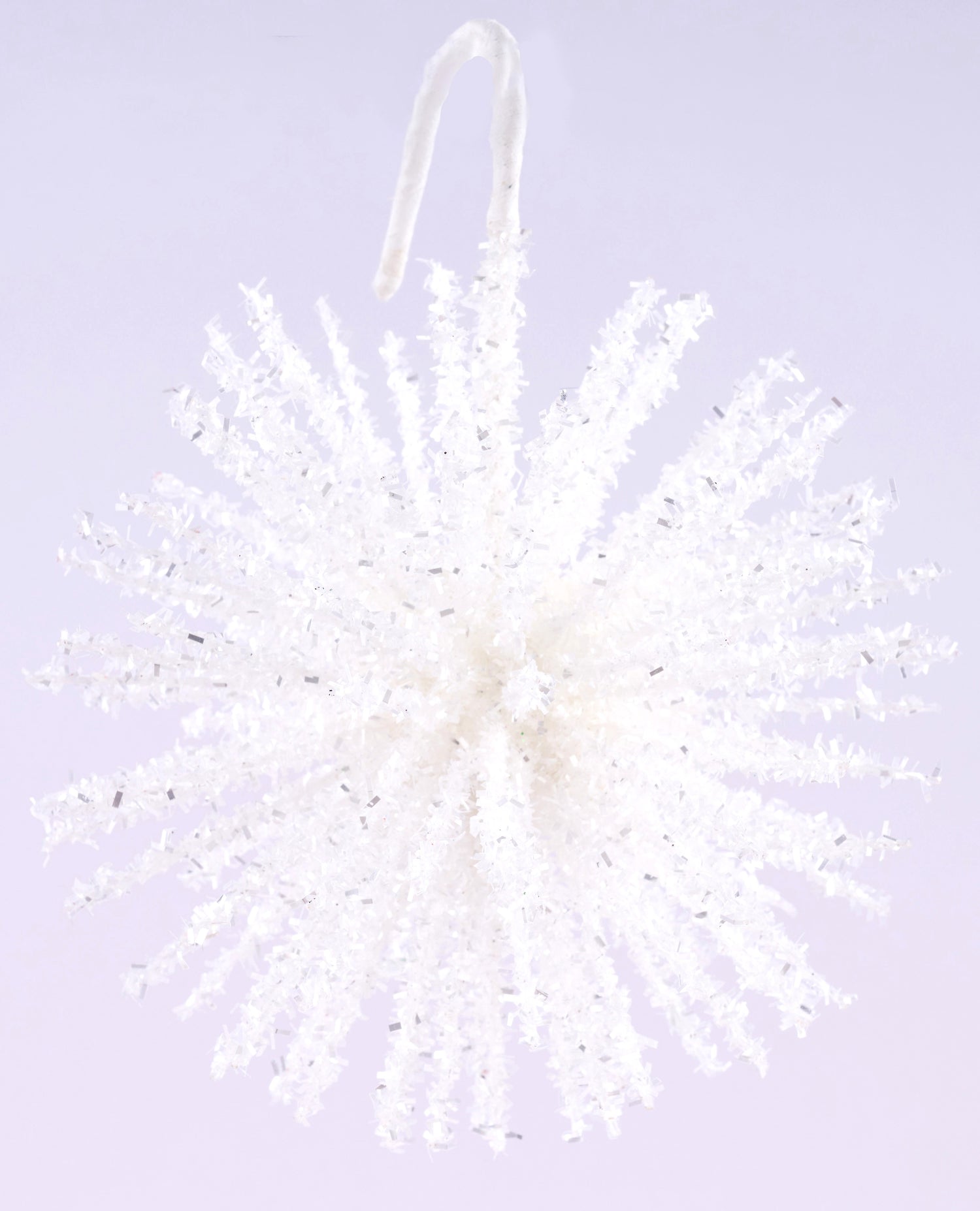 White tinsel starburst ornament.