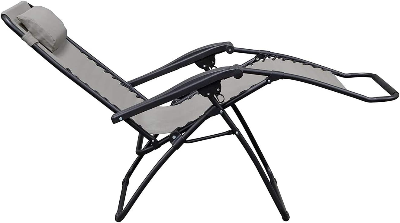 This image shows the grey chair in a reclining position.