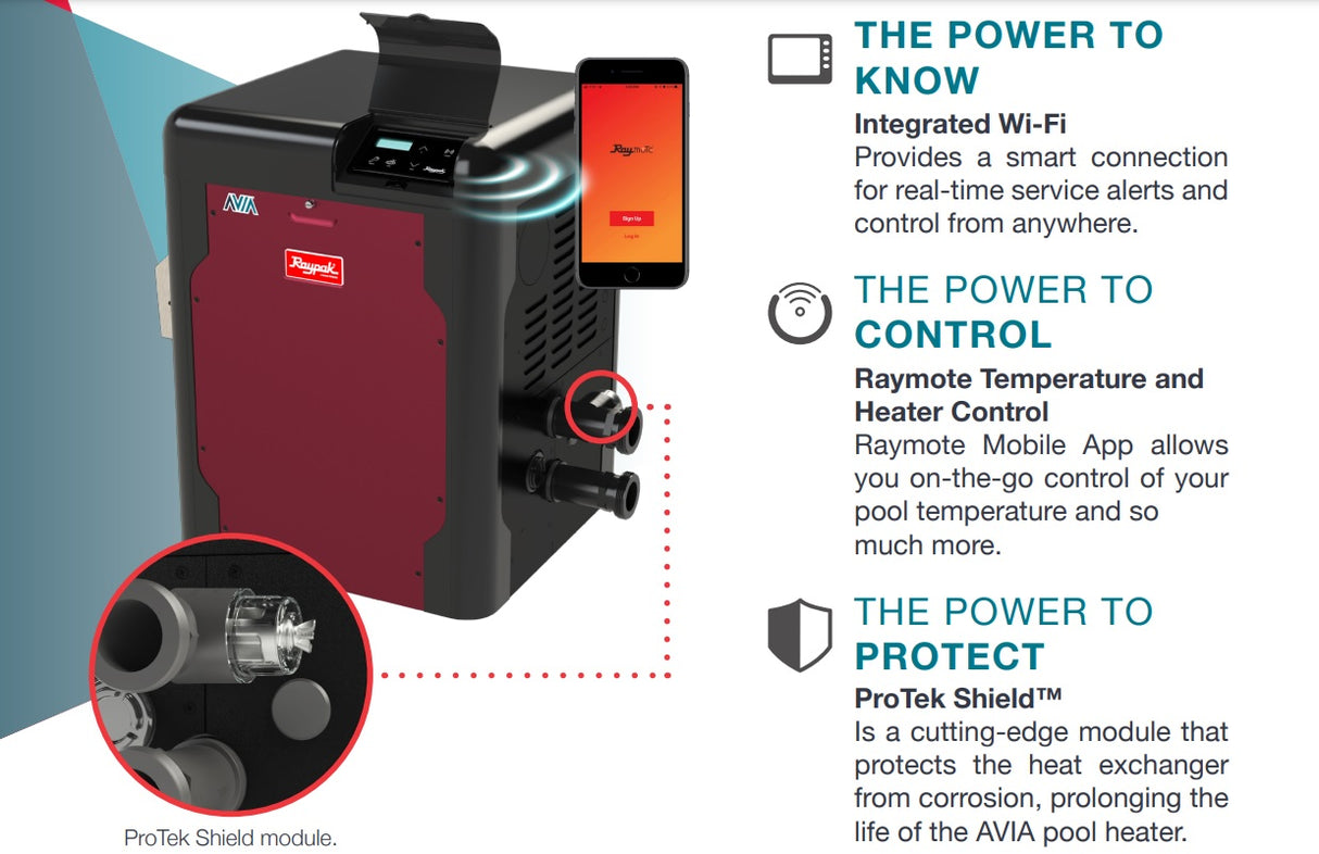 Raypak AVIA Digital Low NOx Natural Gas Pool and Spa 264K Heater | NiTek Heat Exchanger