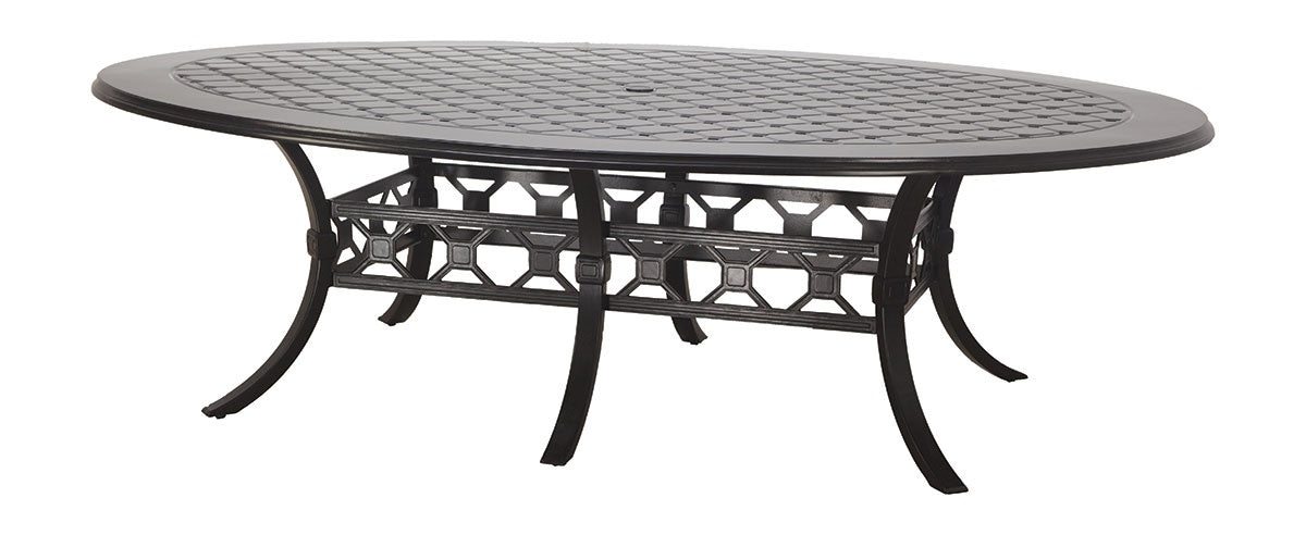 A very large, rectangular aluminum dining table