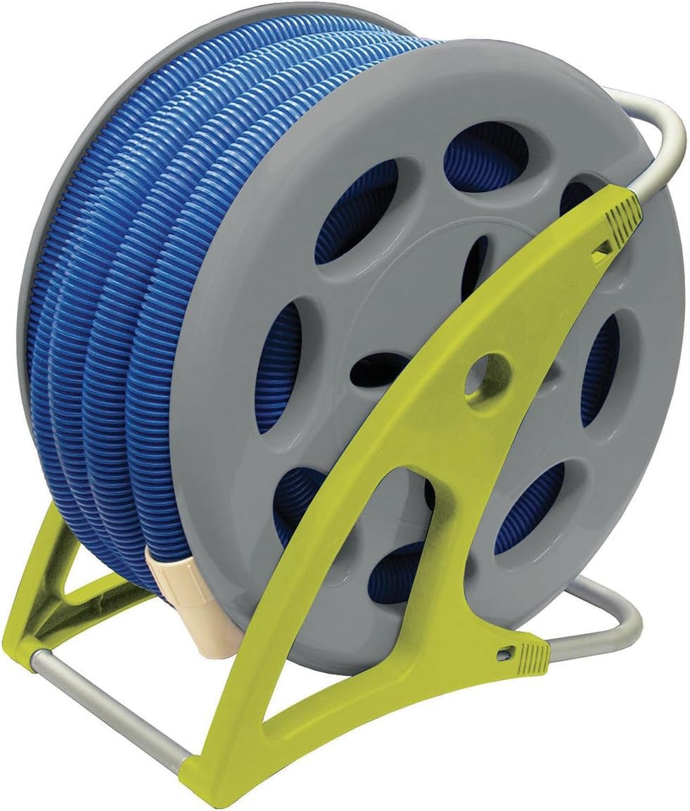 This image shows the pool hose holder with a pool hose in it.