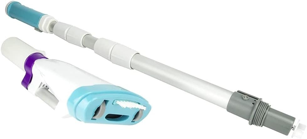 This image shows the pool vacuum in two parts: the telescopic pole and the vacuum head.