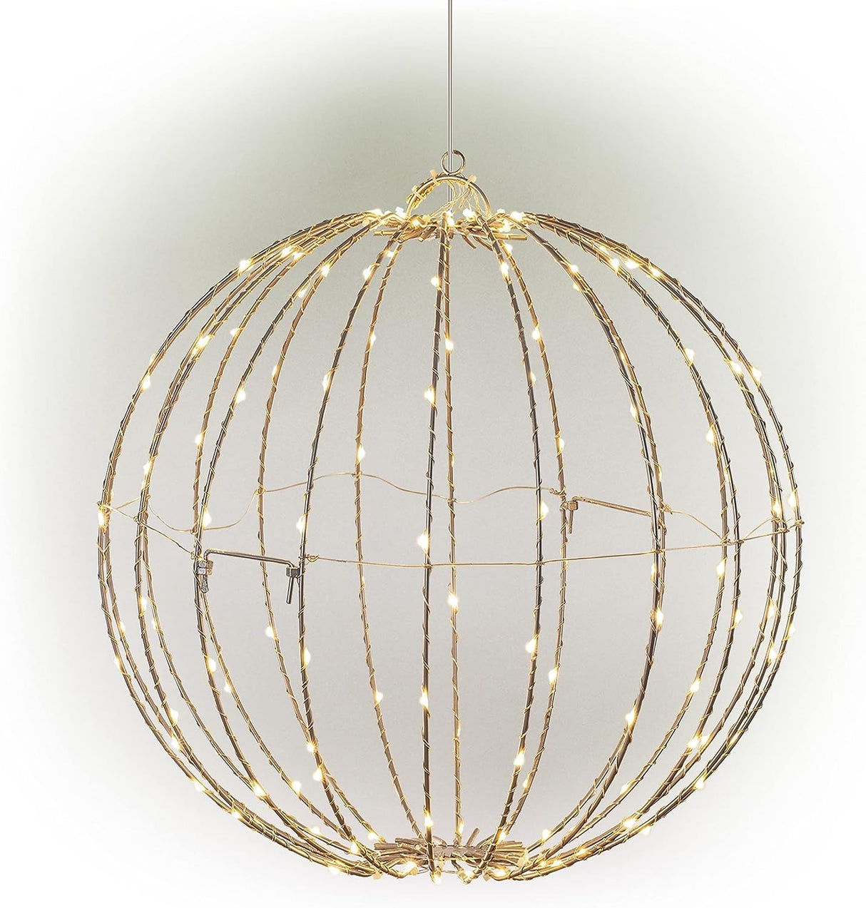 8" Foldable Metal Warm White LED Sphere Hanging Ornament