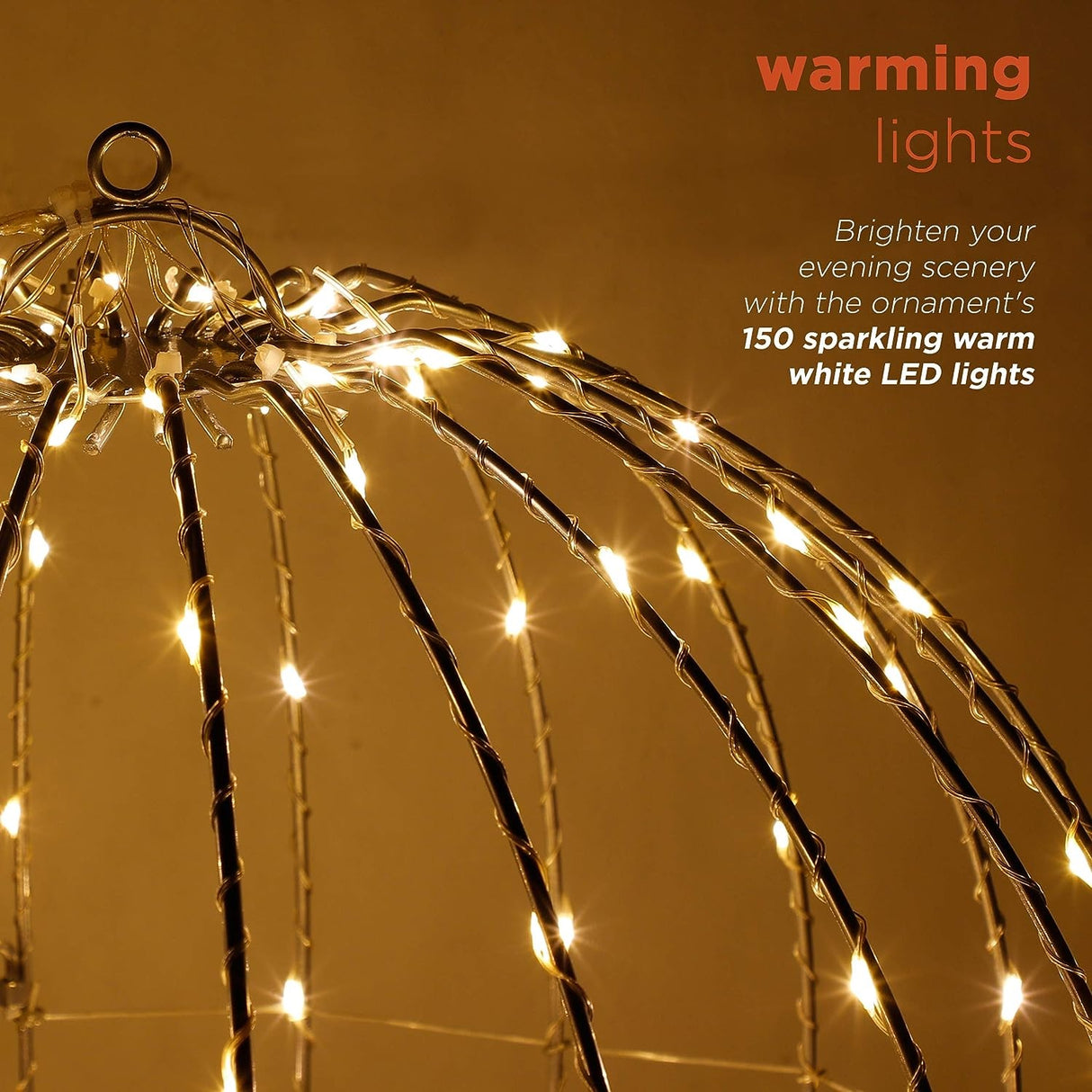 8" Foldable Metal Warm White LED Sphere Hanging Ornament