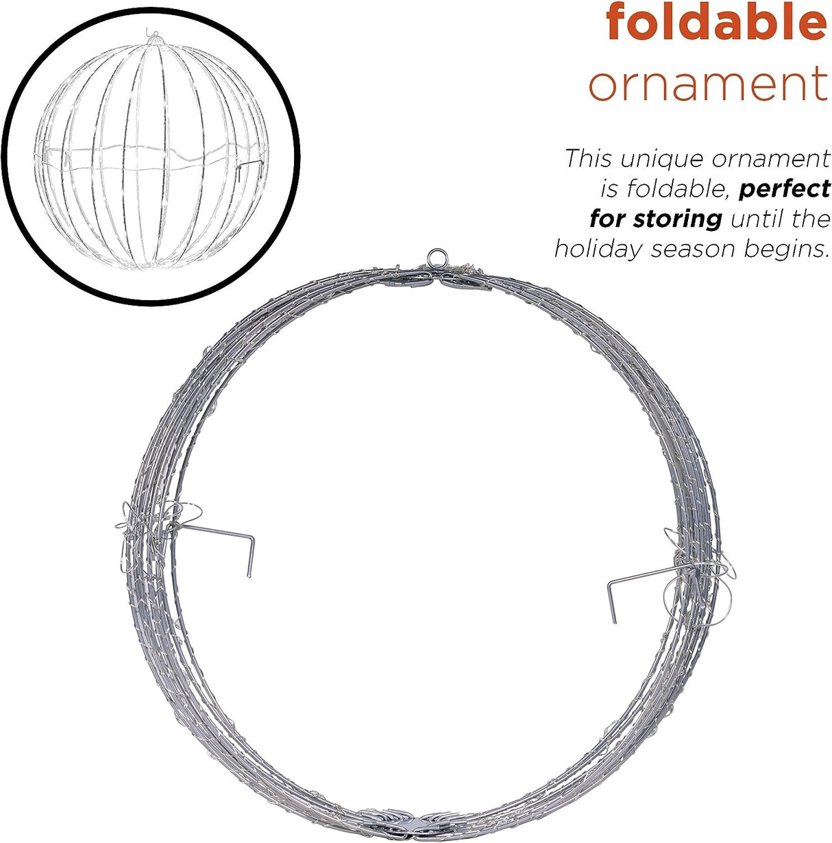 8" Foldable Metal Warm White LED Sphere Hanging Ornament