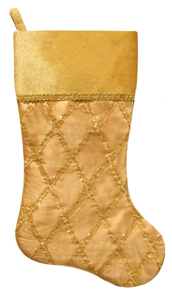 20.5" Gold Glitter Criss-Cross Christmas Stocking