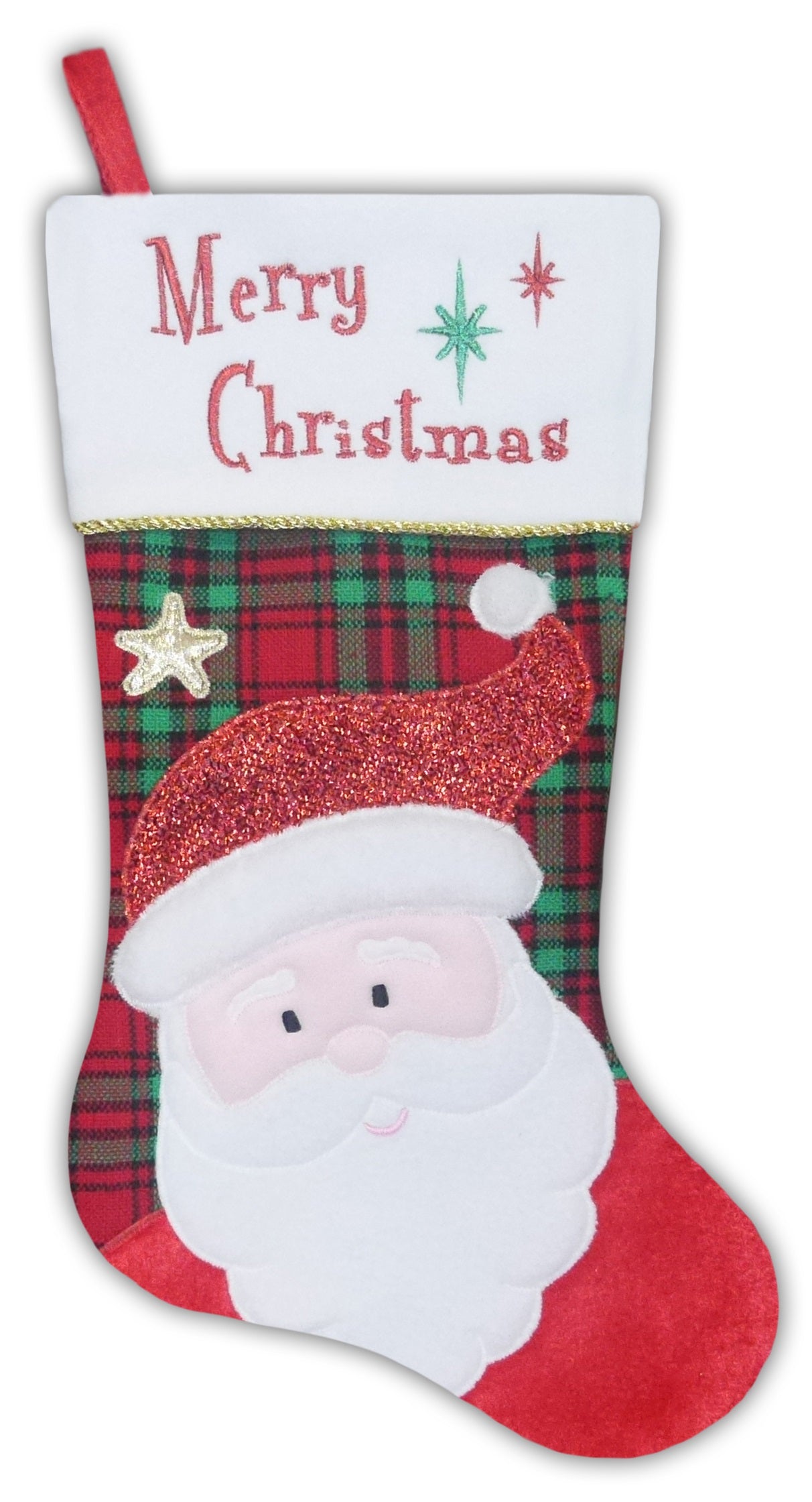 20.5" Santa on Plaid Christmas Stocking