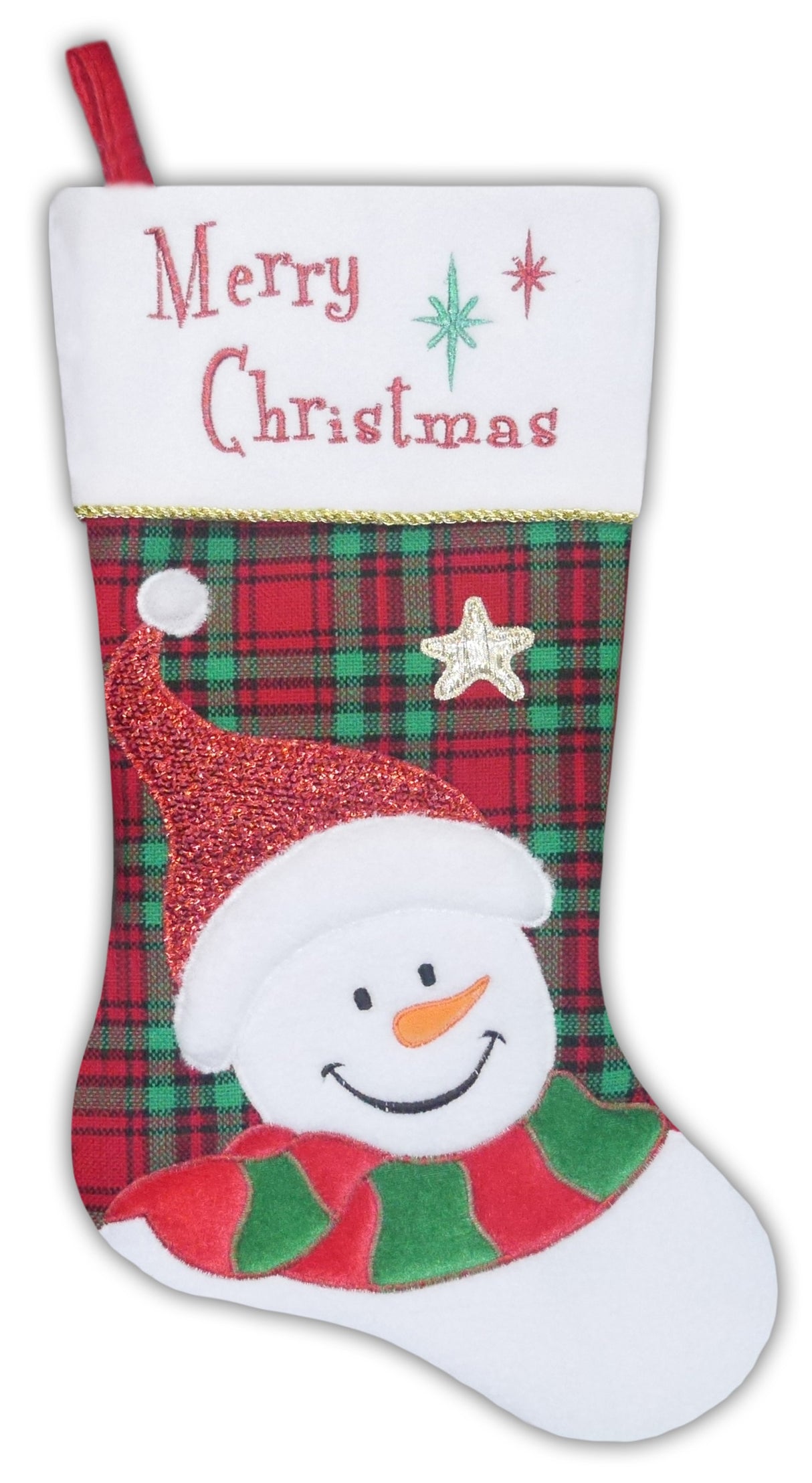20.5" Snowman on Plaid Christmas Stocking