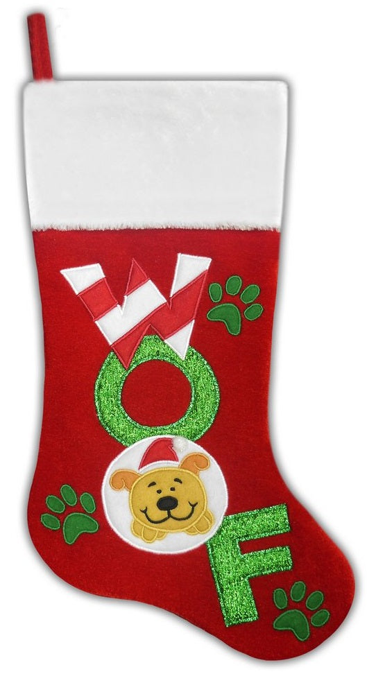 20.5" Red & Green "Woof" Dog Stocking