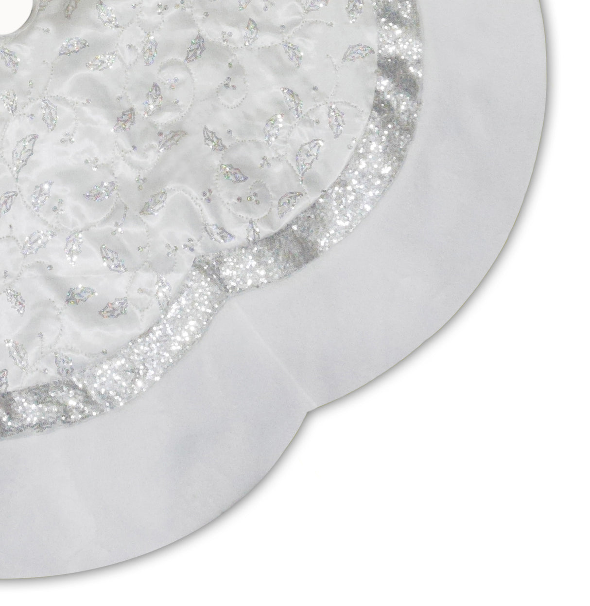 60" Silver Glitter Tree Skirt with White Fur Border