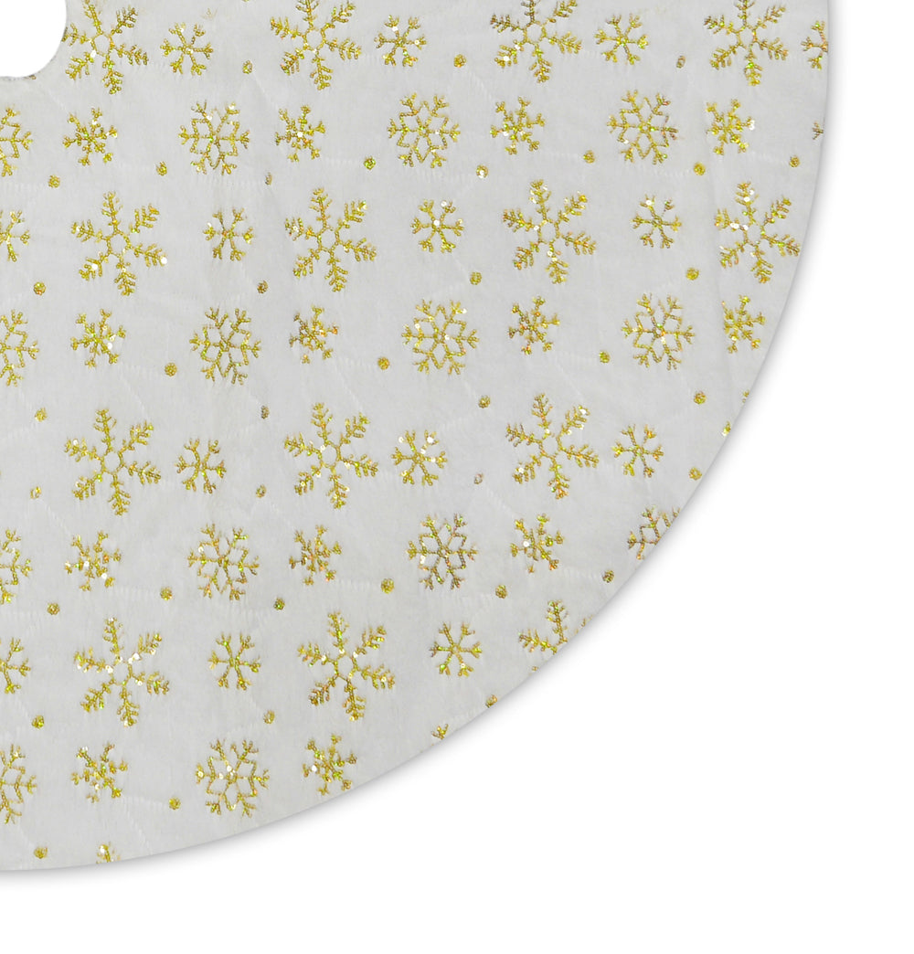 48" Gold and White Snowflake Embroidered Christmas Tree Skirt