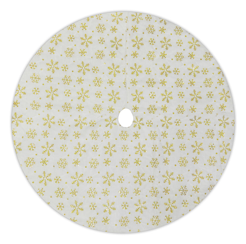 48" Gold and White Snowflake Embroidered Christmas Tree Skirt