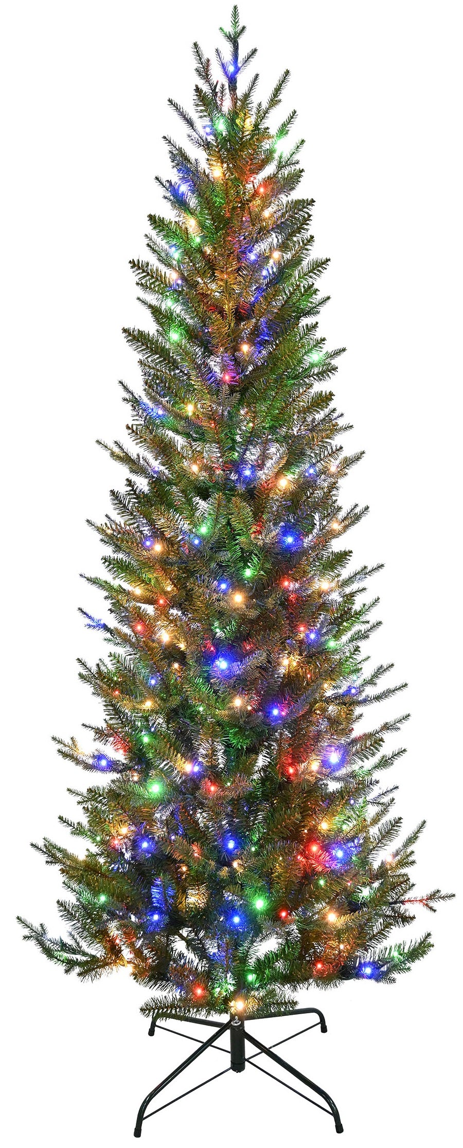 Artificial tree pre-lit with color-changing LED lights.
