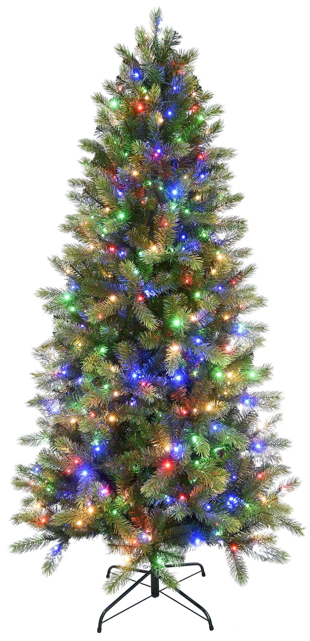 Artificial tree pre-lit with color changing LED lights.