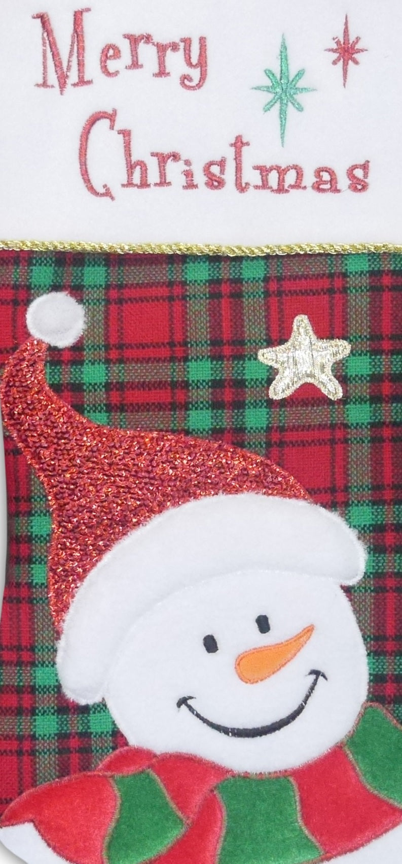 20.5" Snowman on Plaid Christmas Stocking
