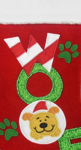 20.5" Red & Green "Woof" Dog Stocking