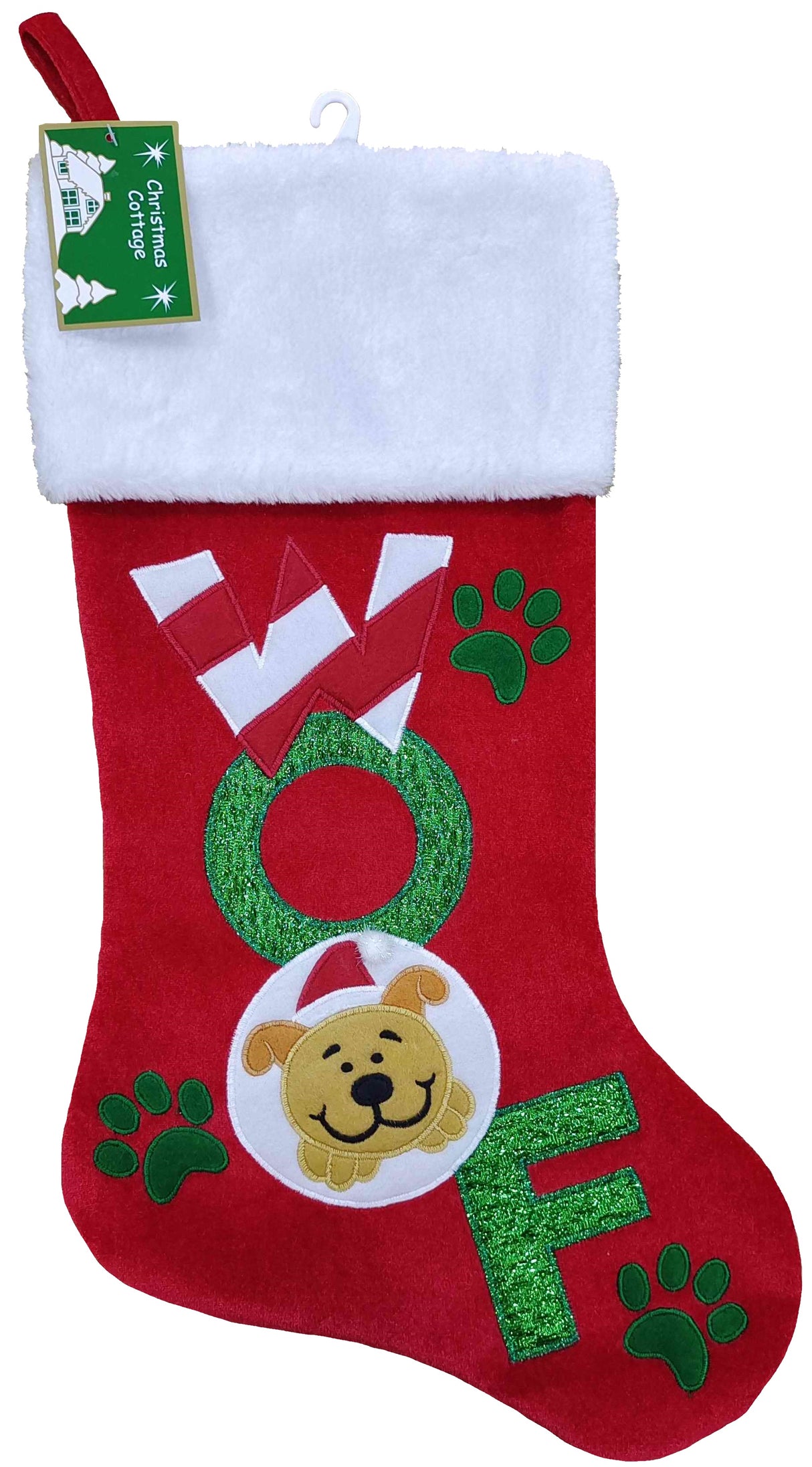 20.5" Red & Green "Woof" Dog Stocking