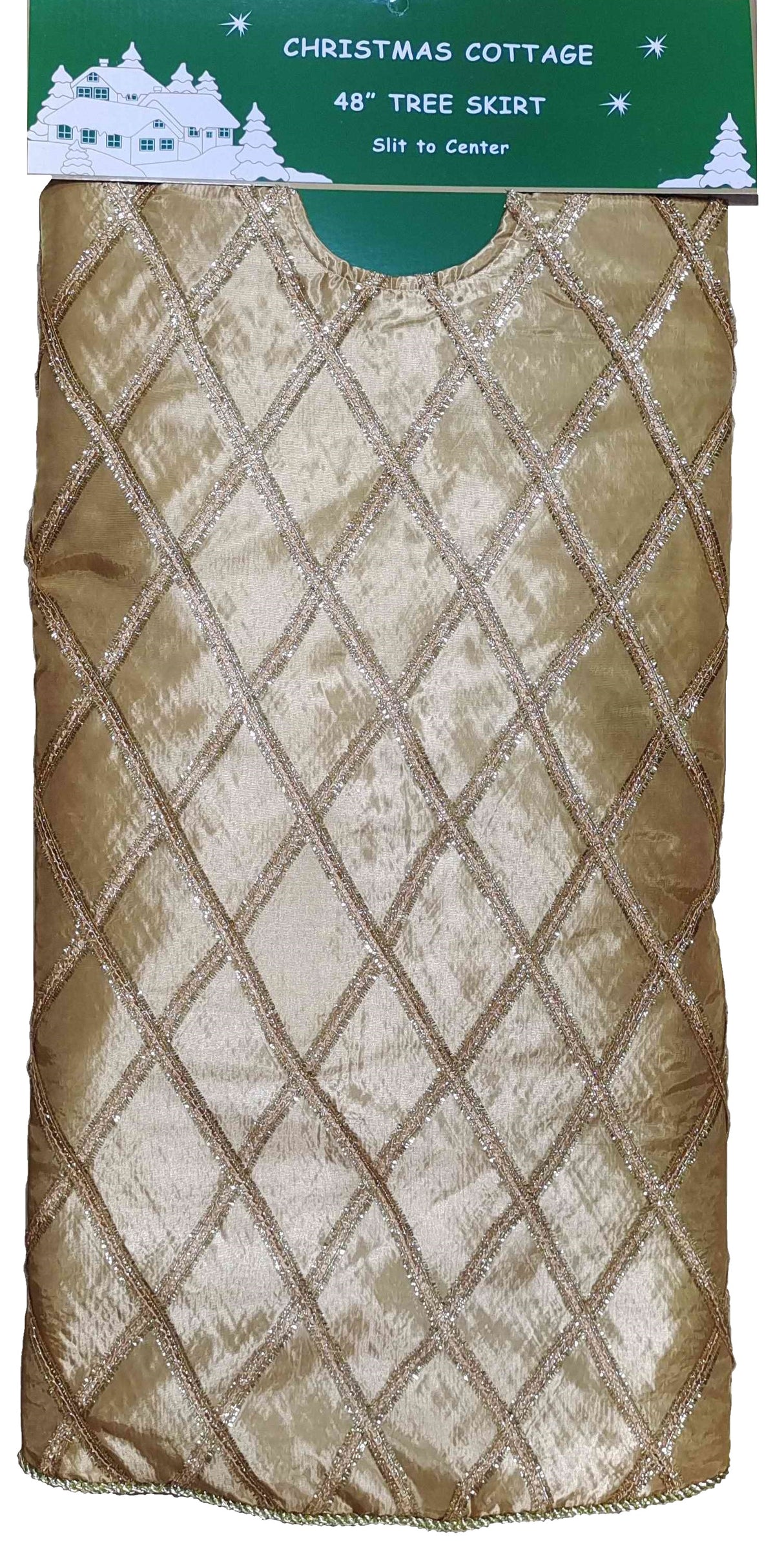 48" Gold and Glitter Criss-Cross Silk Tree Skirt