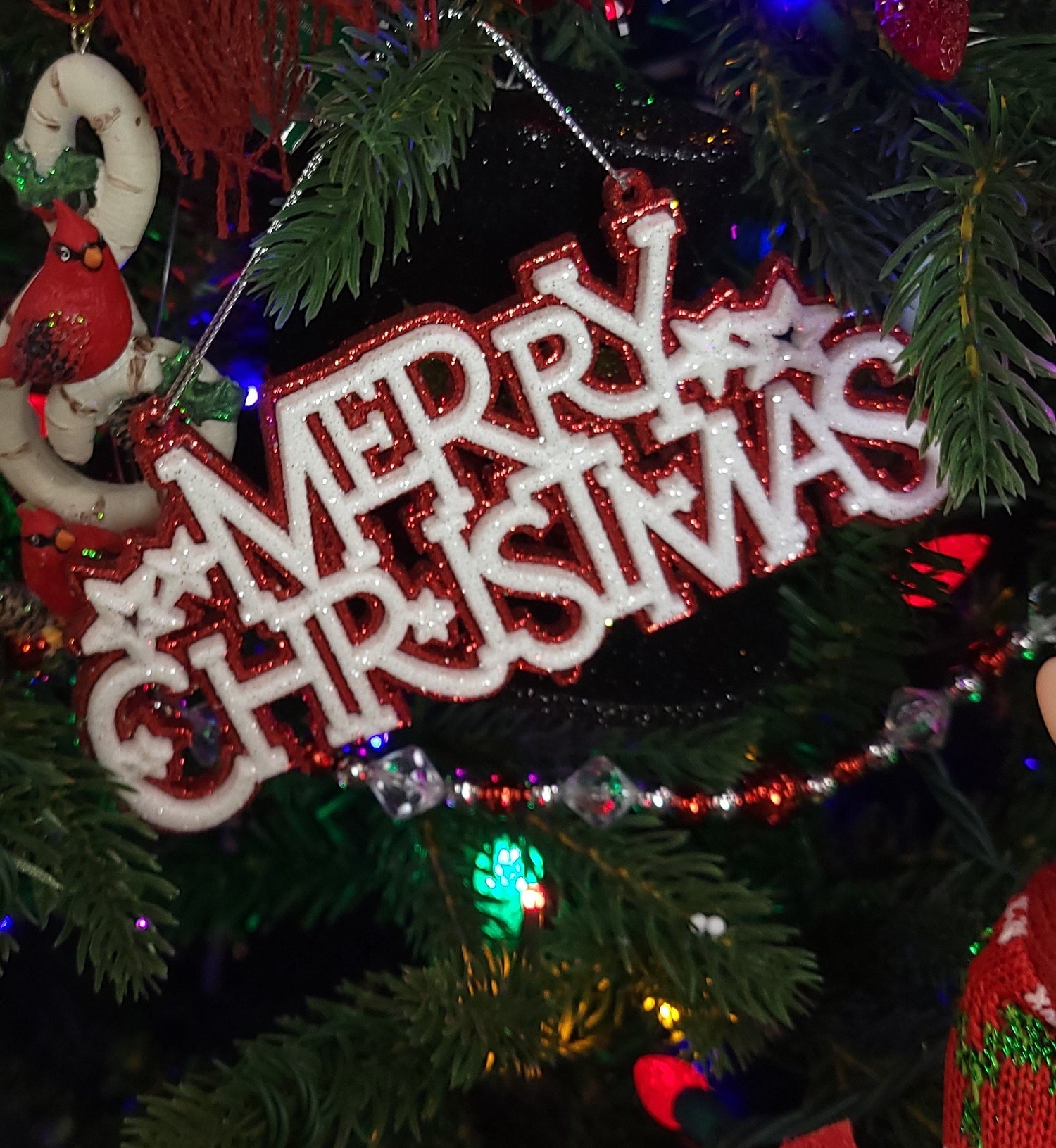 3.75" Red & White Merry Christmas Ornament