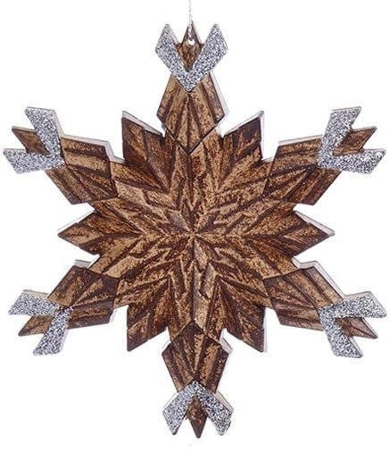 5" Wooden Glitter Snowflake Ornament