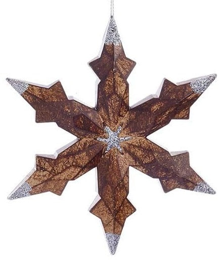 5" Wooden Glitter Snowflake Ornament