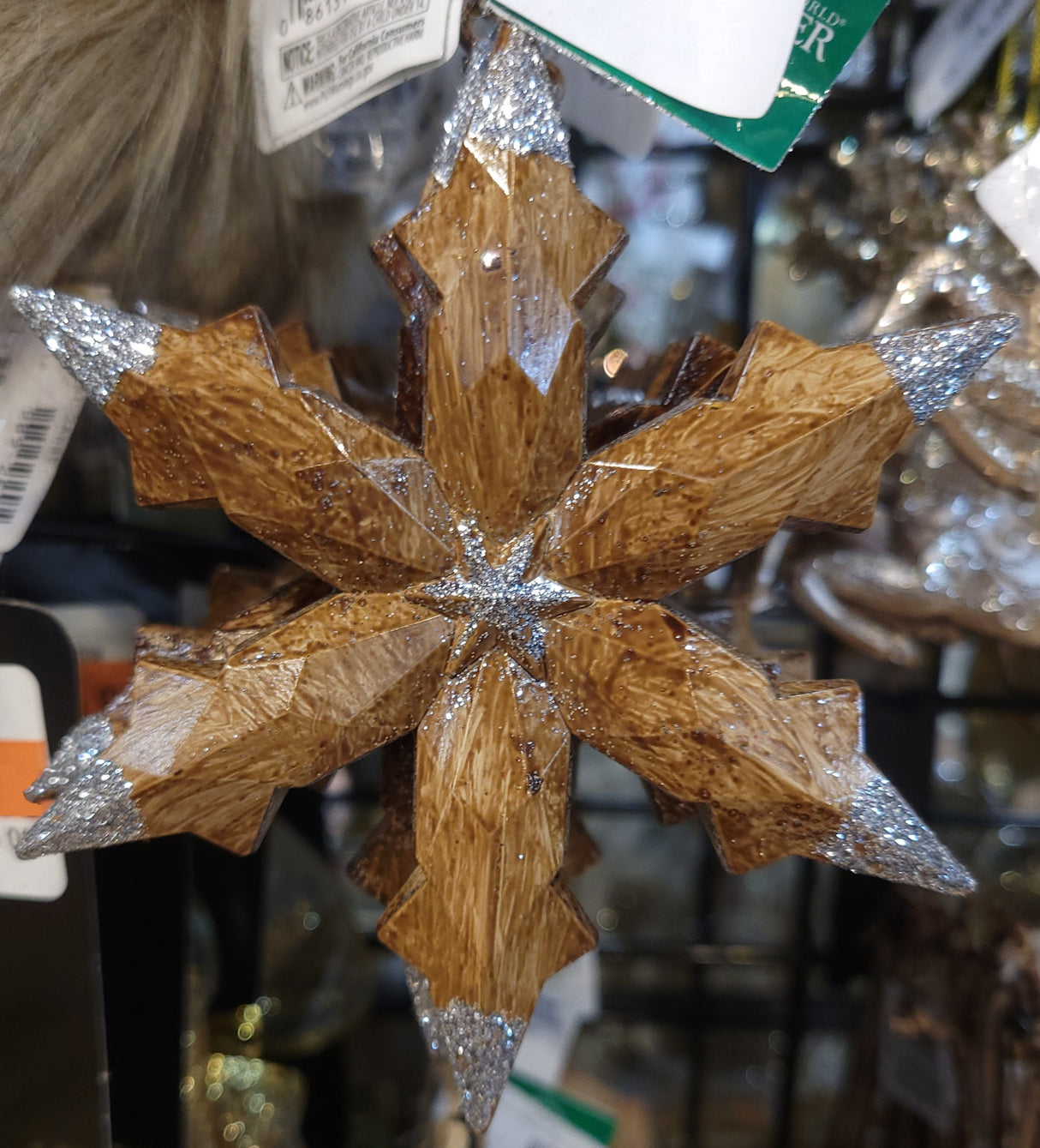 5" Wooden Glitter Snowflake Ornament