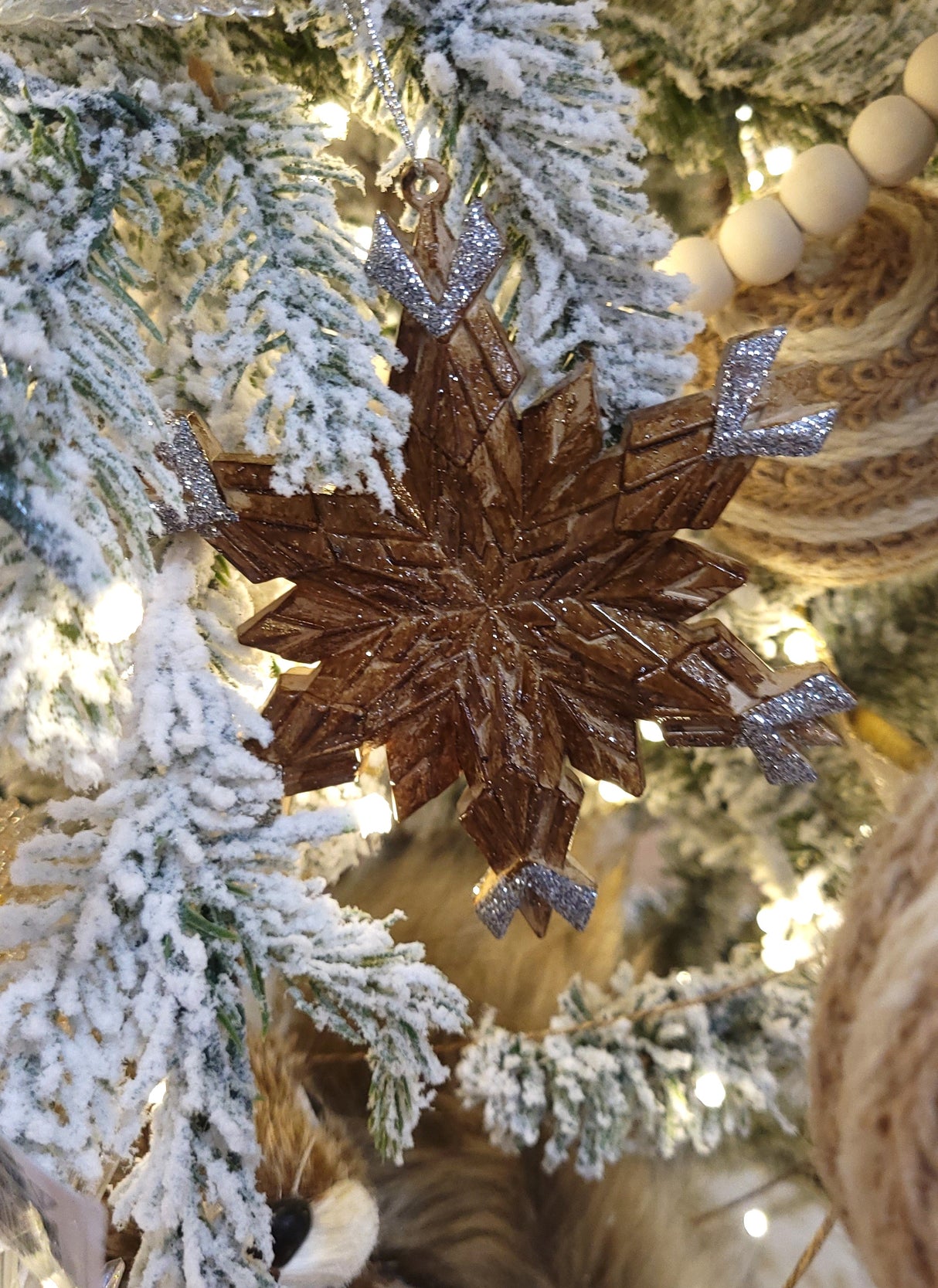 5" Wooden Glitter Snowflake Ornament