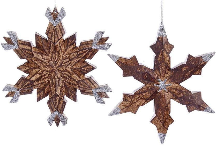 5" Wooden Glitter Snowflake Ornament