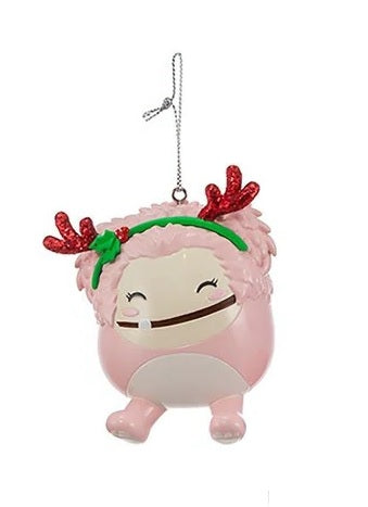 This ornament is Brina the pink bigfoot.