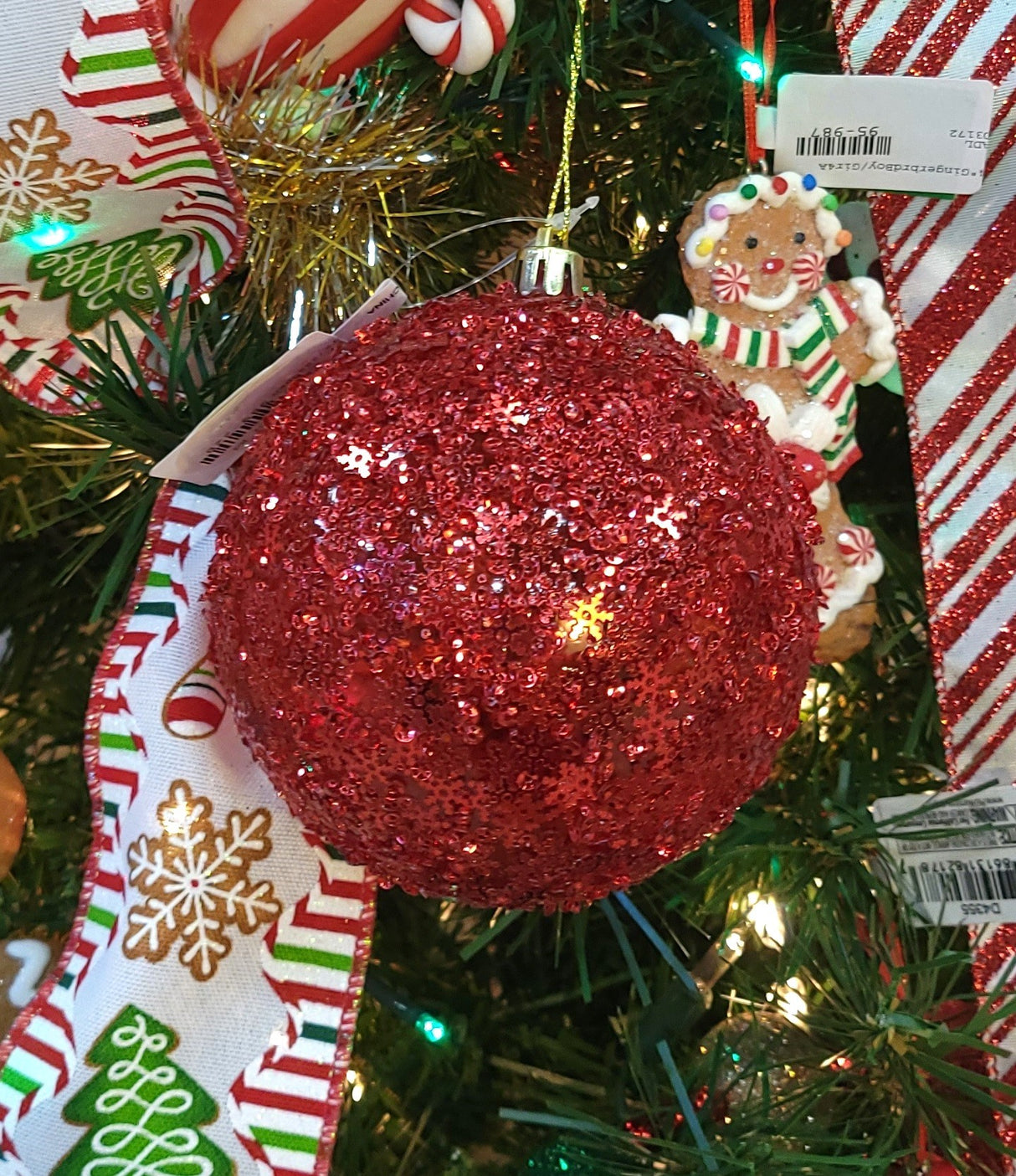 4" Metallic Red Snowflake Sequin Ball Ornament