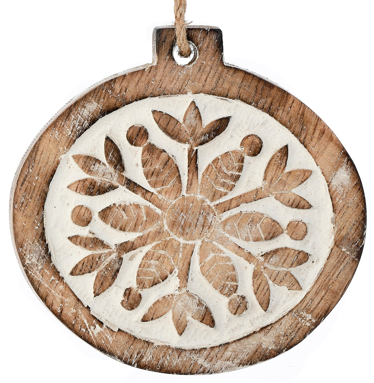 3.5" Carved Wooden Snowflake Disc Ornament
