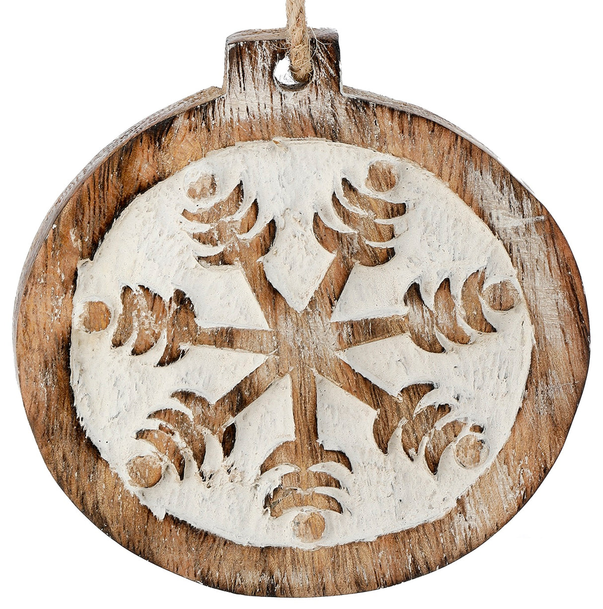 3.5" Carved Wooden Snowflake Disc Ornament