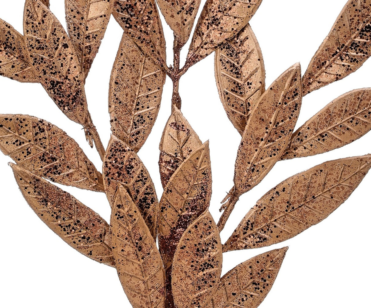 25" Copper Glitter & Mica Laurel Leaf Pick Spray
