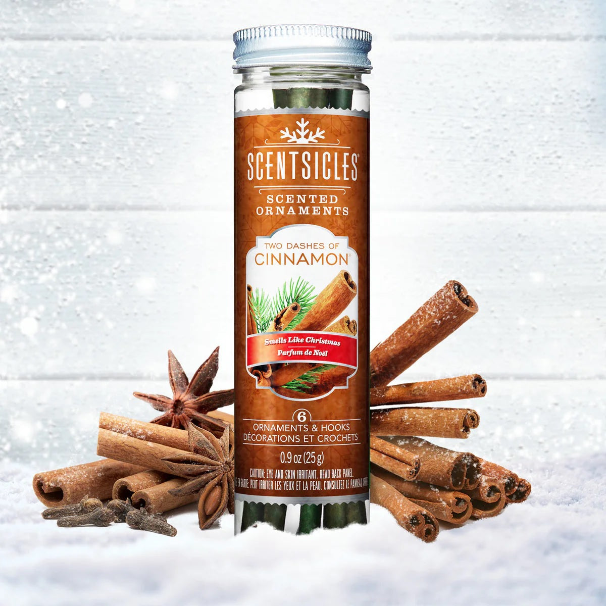 Fragrance-Infused Paper Sticks. Set of 6 scented ornaments that smell like Two Dashes of Cinnamon.