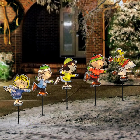 26" Peanuts Skating Christmas Pathway Markers (Set of 5)