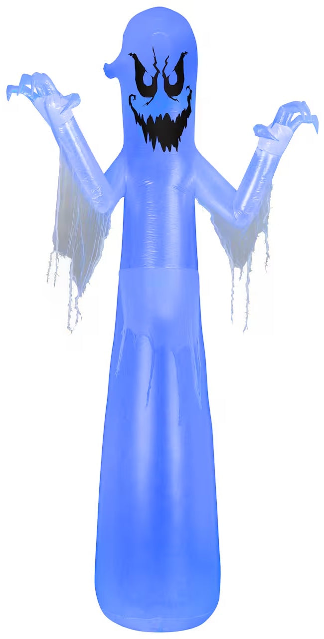 Halloween inflatable shaped like a tall, scary ghost.