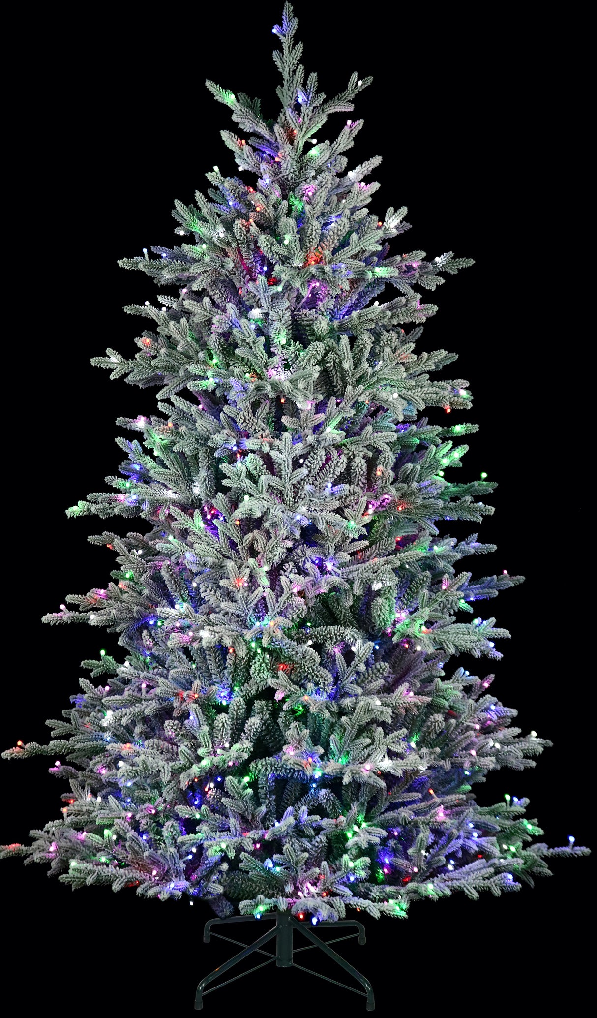 Artificial tree pre-lit with Starry lights. The branches are decorated with white to appear covered in snow.